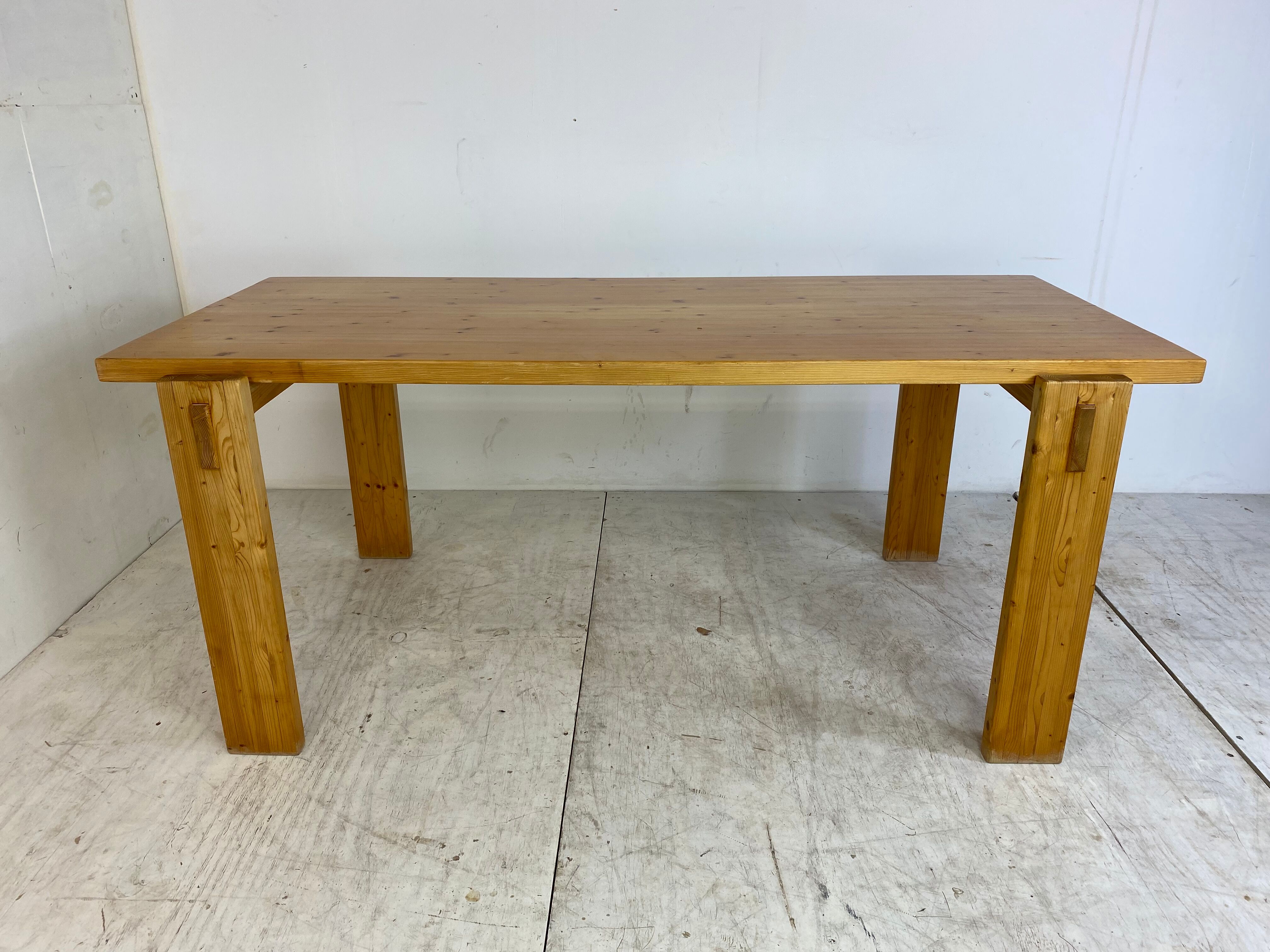Scandinavian modernist brutalist pine rectangular dining table, 1960s
