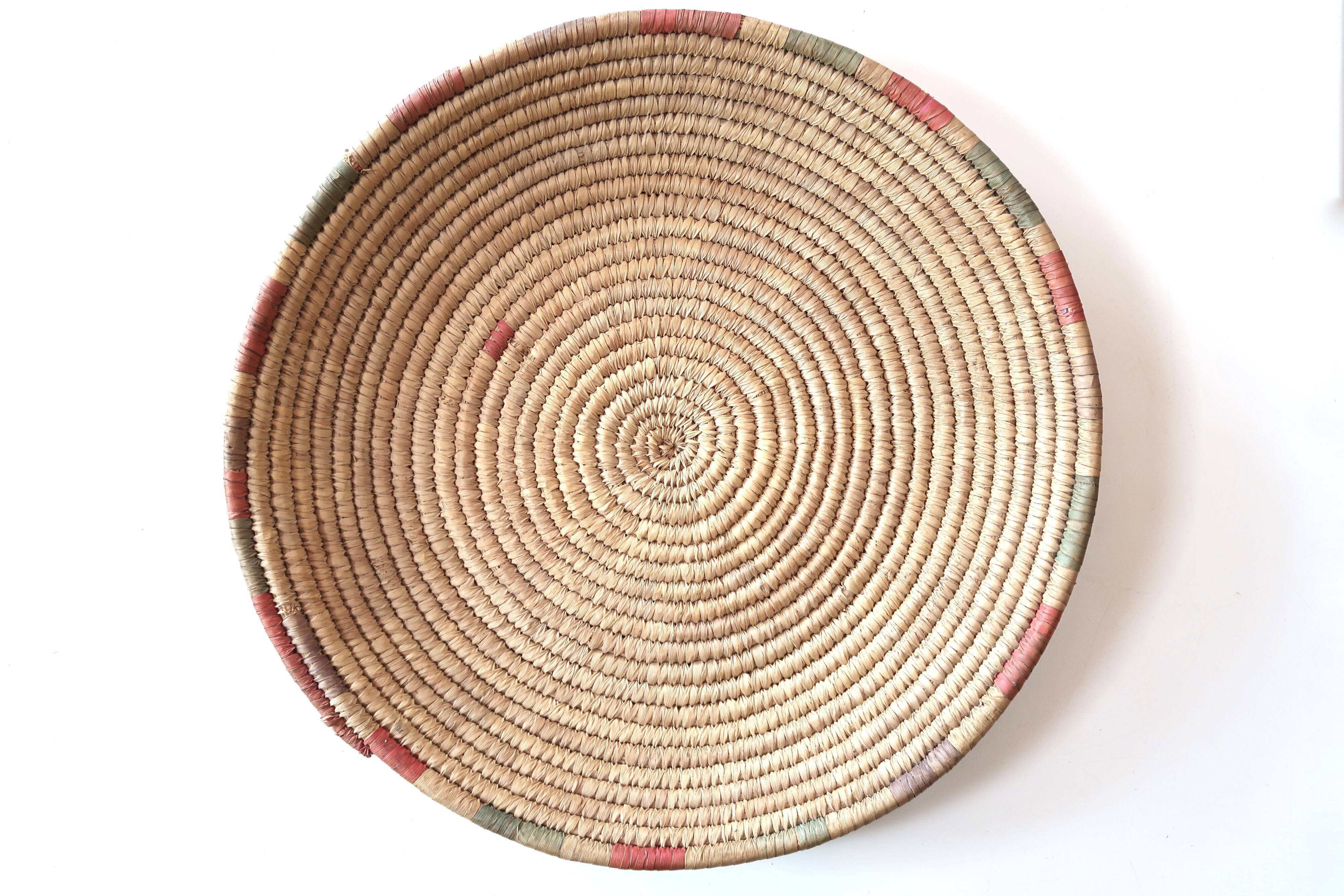 Braided round ethnic tray or wall decoration, 80s
