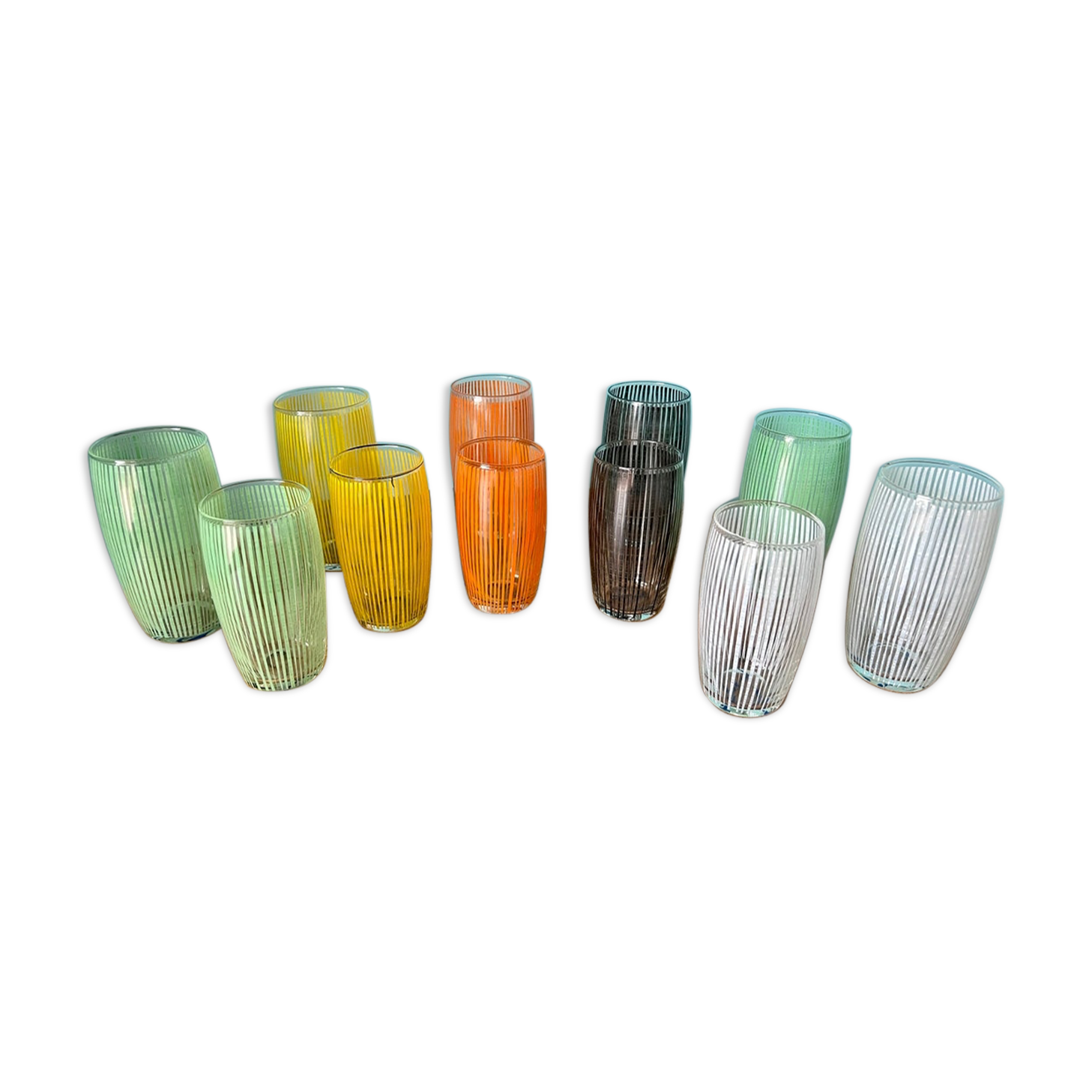 Colored glasses for water and wine mid-century modern 50s 60s