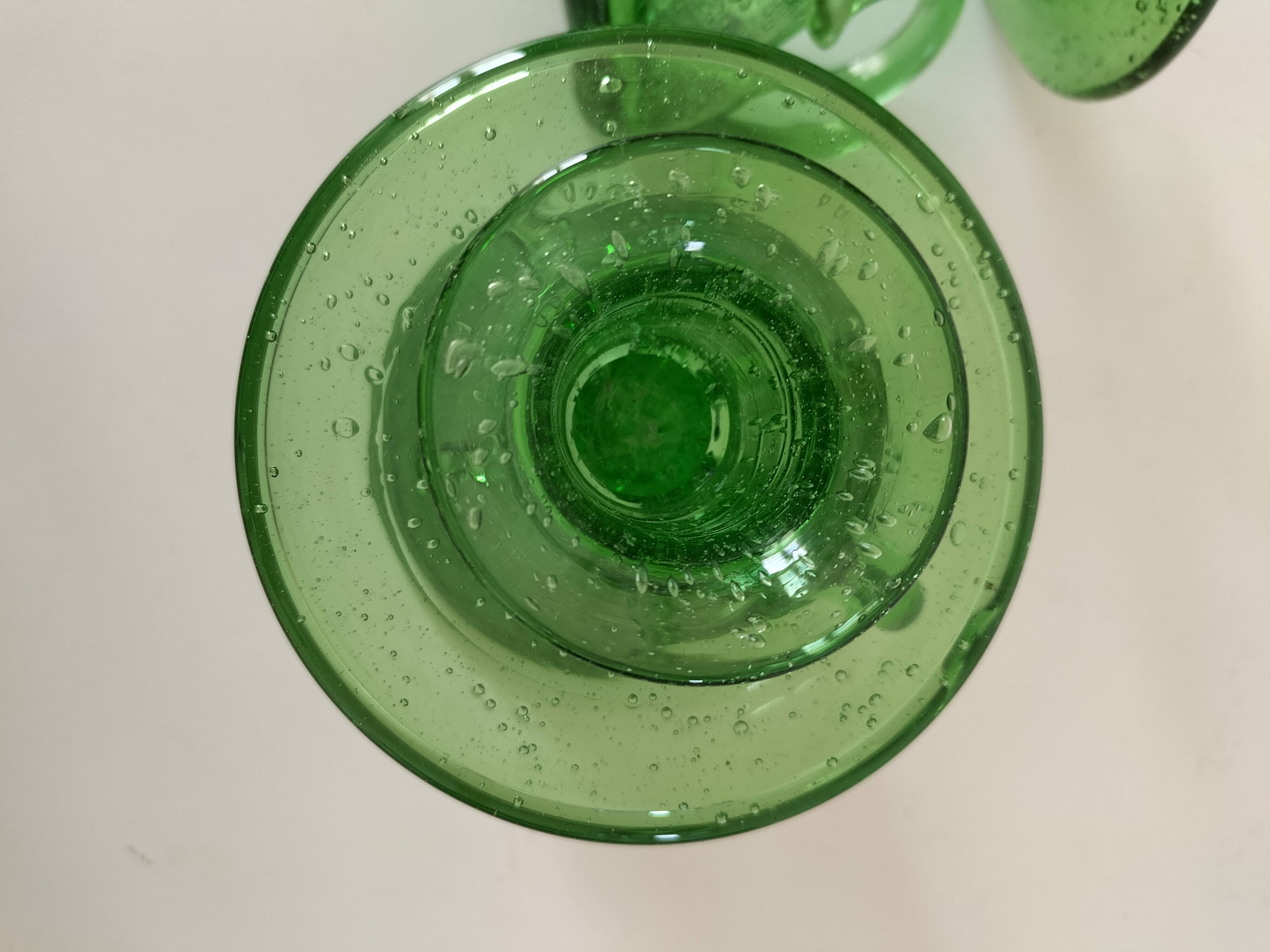 Duo de bougeoirs en verre bullé vert – Verrerie de Biot