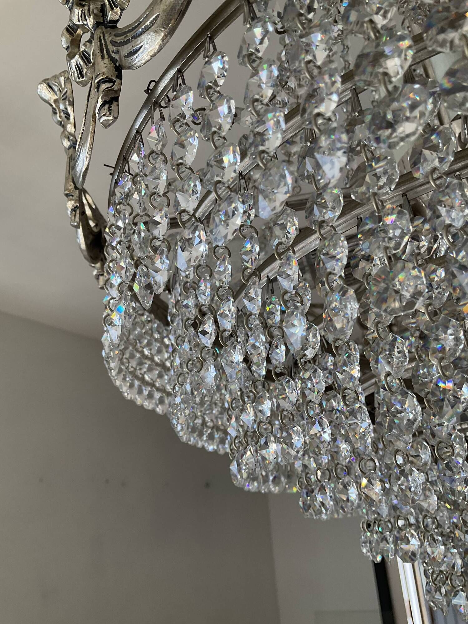 Hot air balloon chandelier in silver bronze and crystal tassels