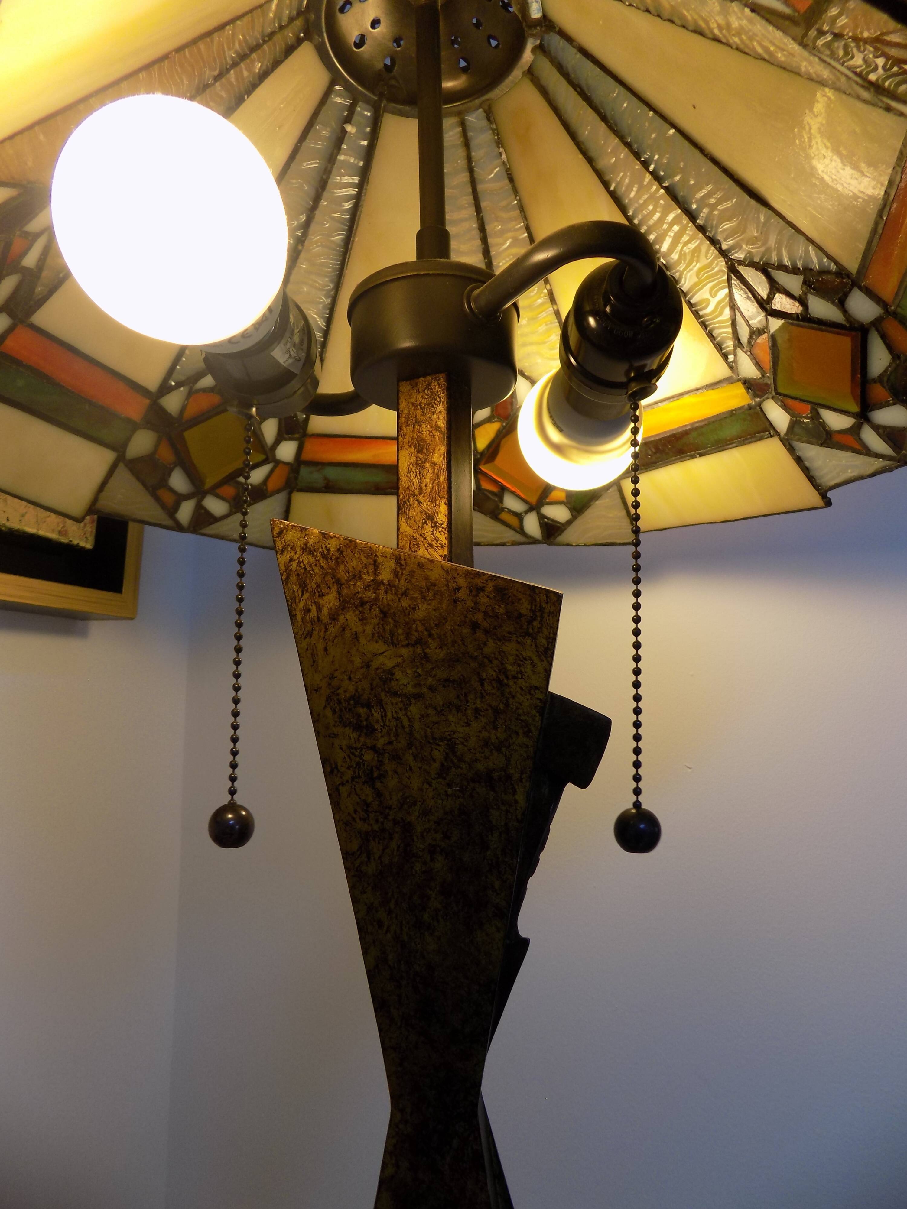 Tiffany art deco bronze lamp and stained glass