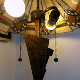 Tiffany art deco bronze lamp and stained glass