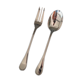 Spoon and fork to serve Christofle model beads silver metal