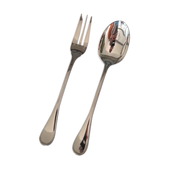 Spoon and fork to serve Christofle model beads silver metal