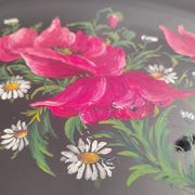 Authentic Longwy dish Black enamels decorated with poppies Louis Valenti 1960
