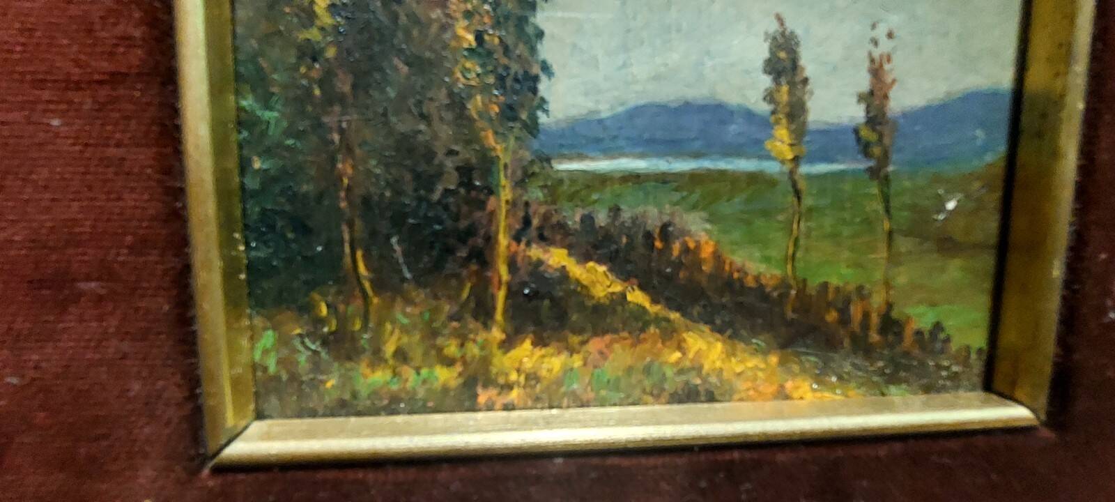 Oil painting on cardboard, Tuscan landscape, early 1900s