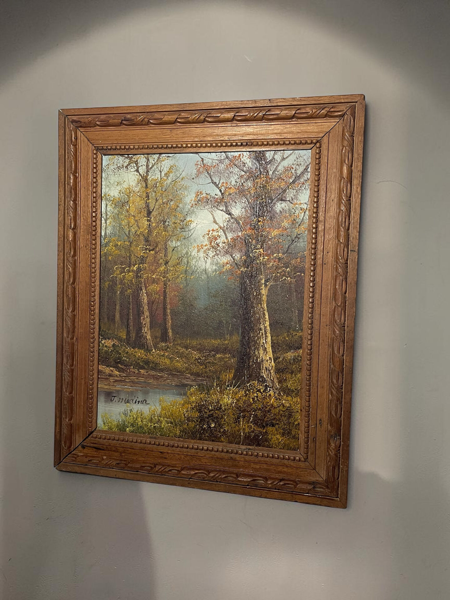Vintage painting attributed to Alice J. Medina — Autumn Landscape — Oil