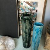 Two enamelled tubular vases