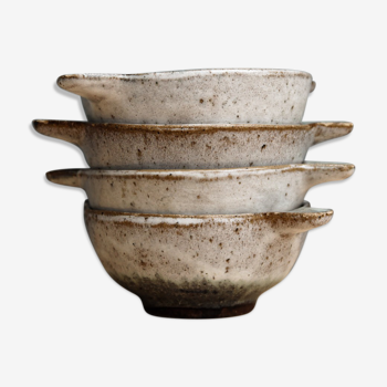 Set of 4 ear bowls in glazed sandstone
