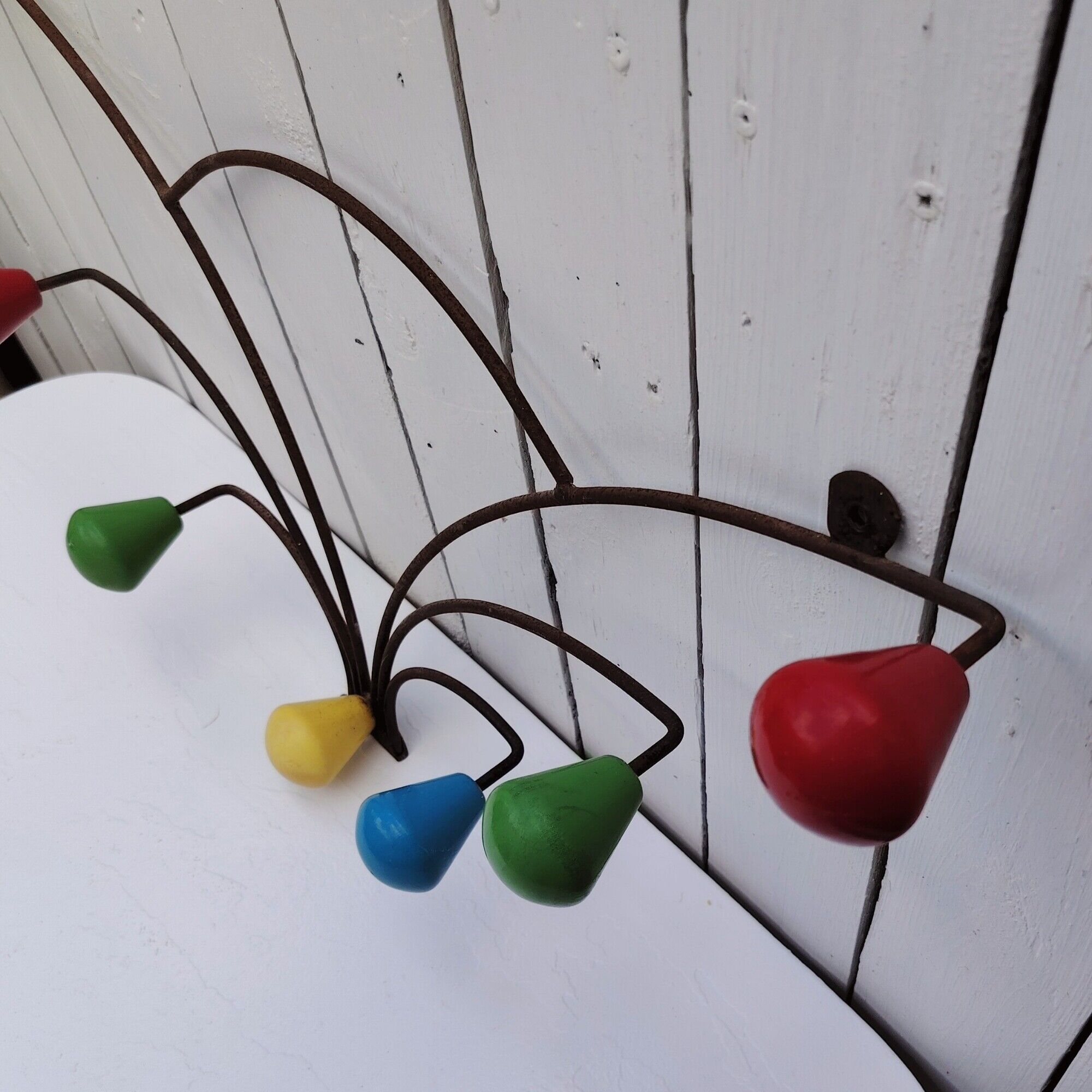 Wall-mounted coat rack with coloured balls, 50s design, vintage
