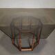 Bamboo-style wooden table with smoked glass top, 1970s