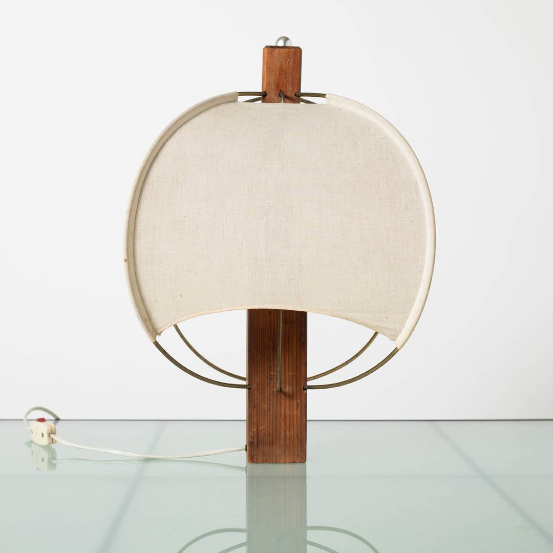 Postmodern table lamp in wood and canvas, Poland, 1980s