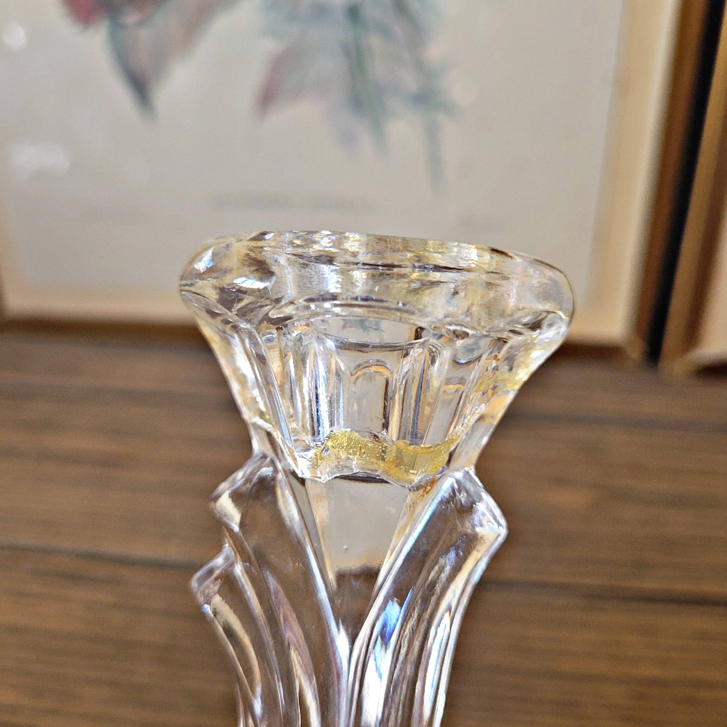 2 vintage two-armed glass candlesticks / candle holders for candles