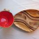 2 lunches decorated in faux wood style, cups + saucers, signed VALLAURIS