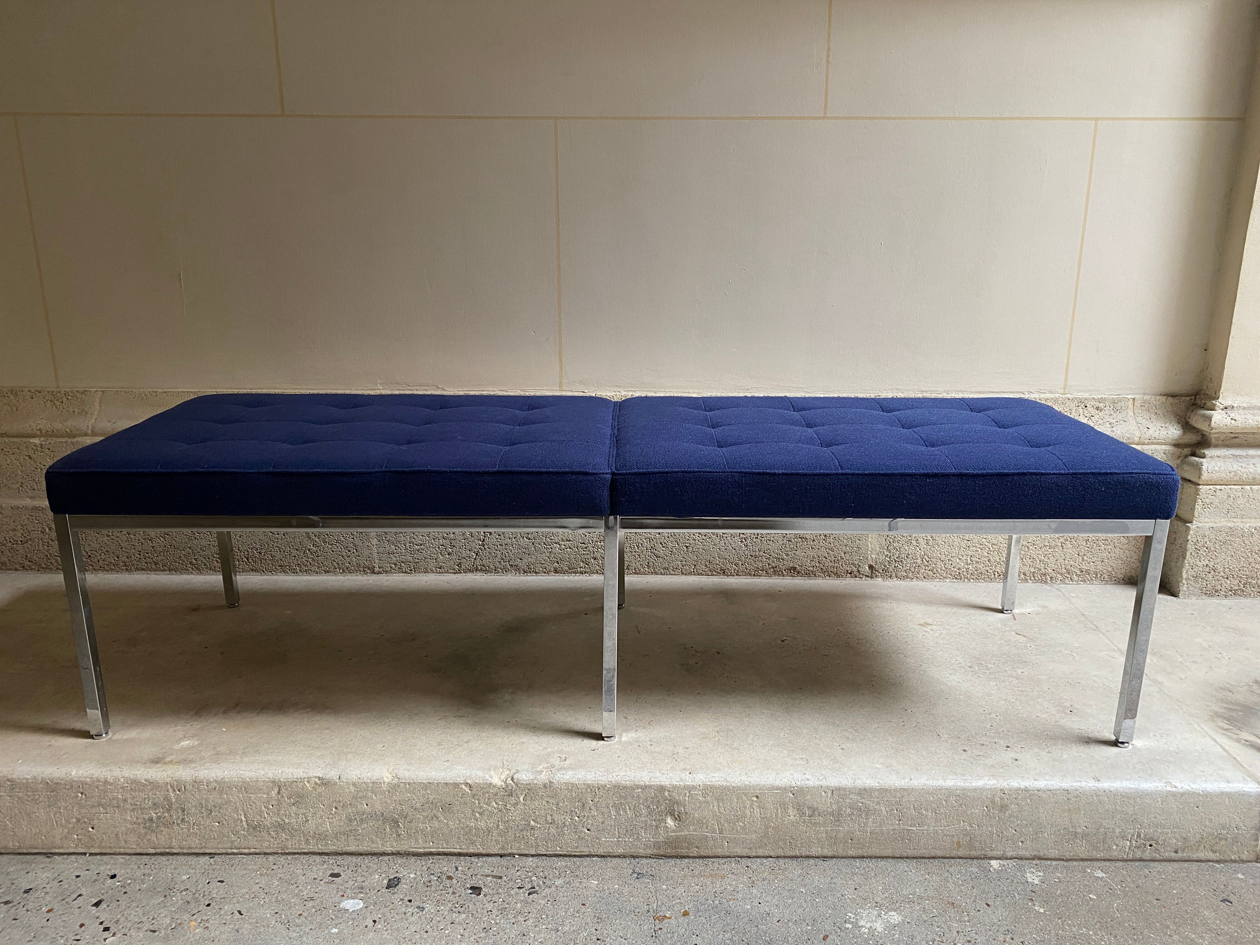 Florence Knoll bench for Knoll Studio blue fabric.