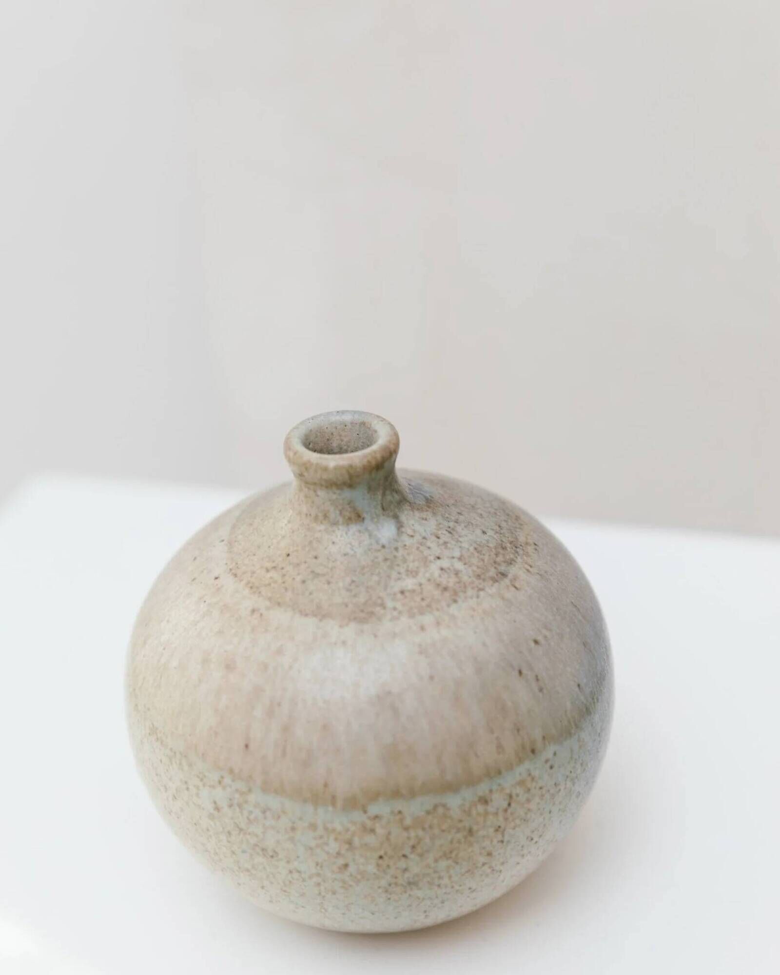 Beige Bernd Röter Studio Ceramic Vase by Clemenswerth Germany, Vintage Mid-Century with Green-Blue Glaze