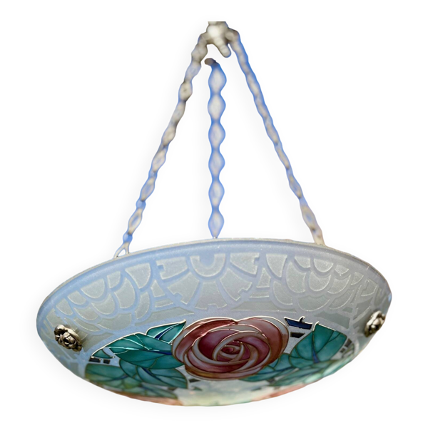 Joli lustre Art Déco Loys Lucha motif roses