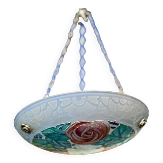 Joli lustre Art Déco Loys Lucha motif roses