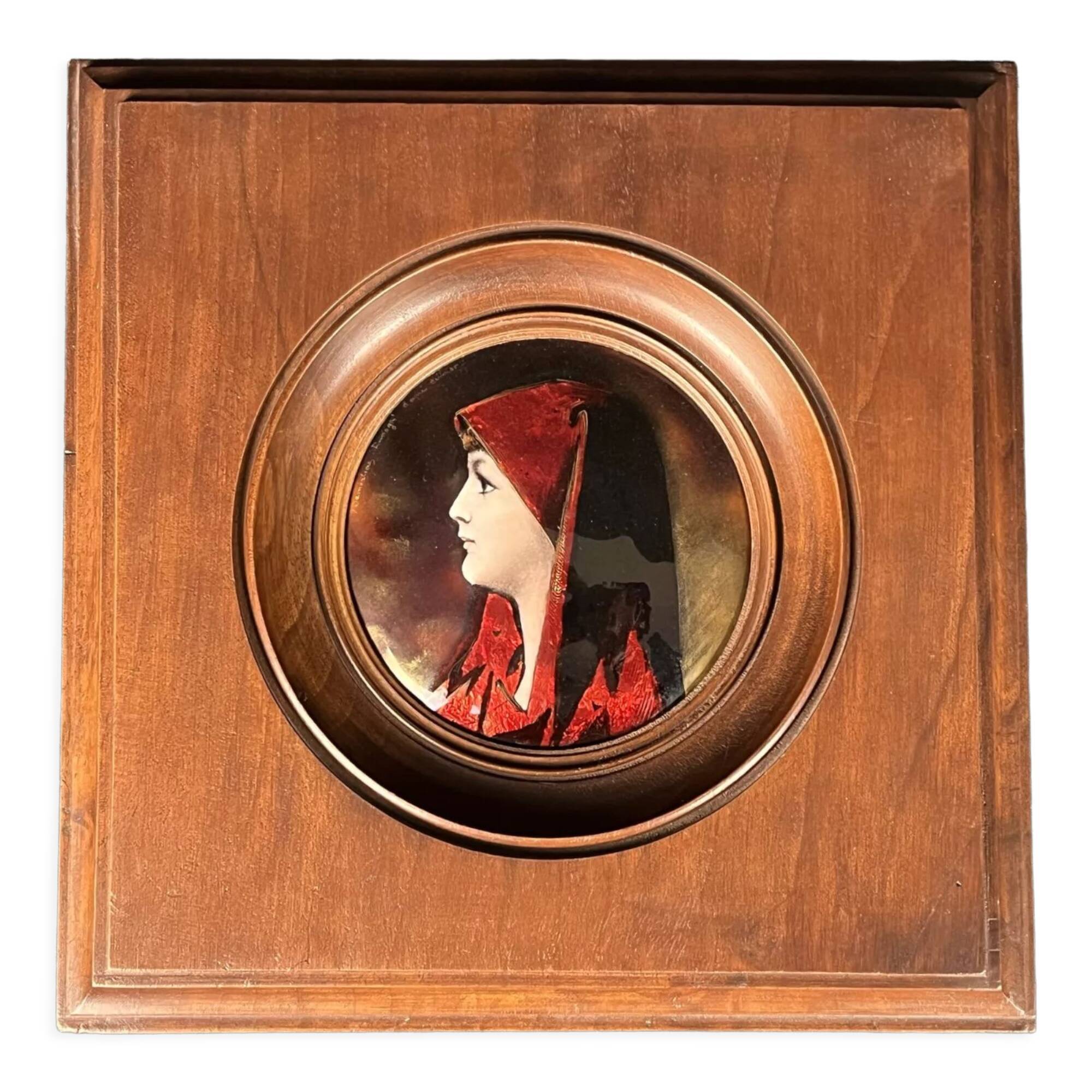 Enameled plaque signed dermeliac 20th century