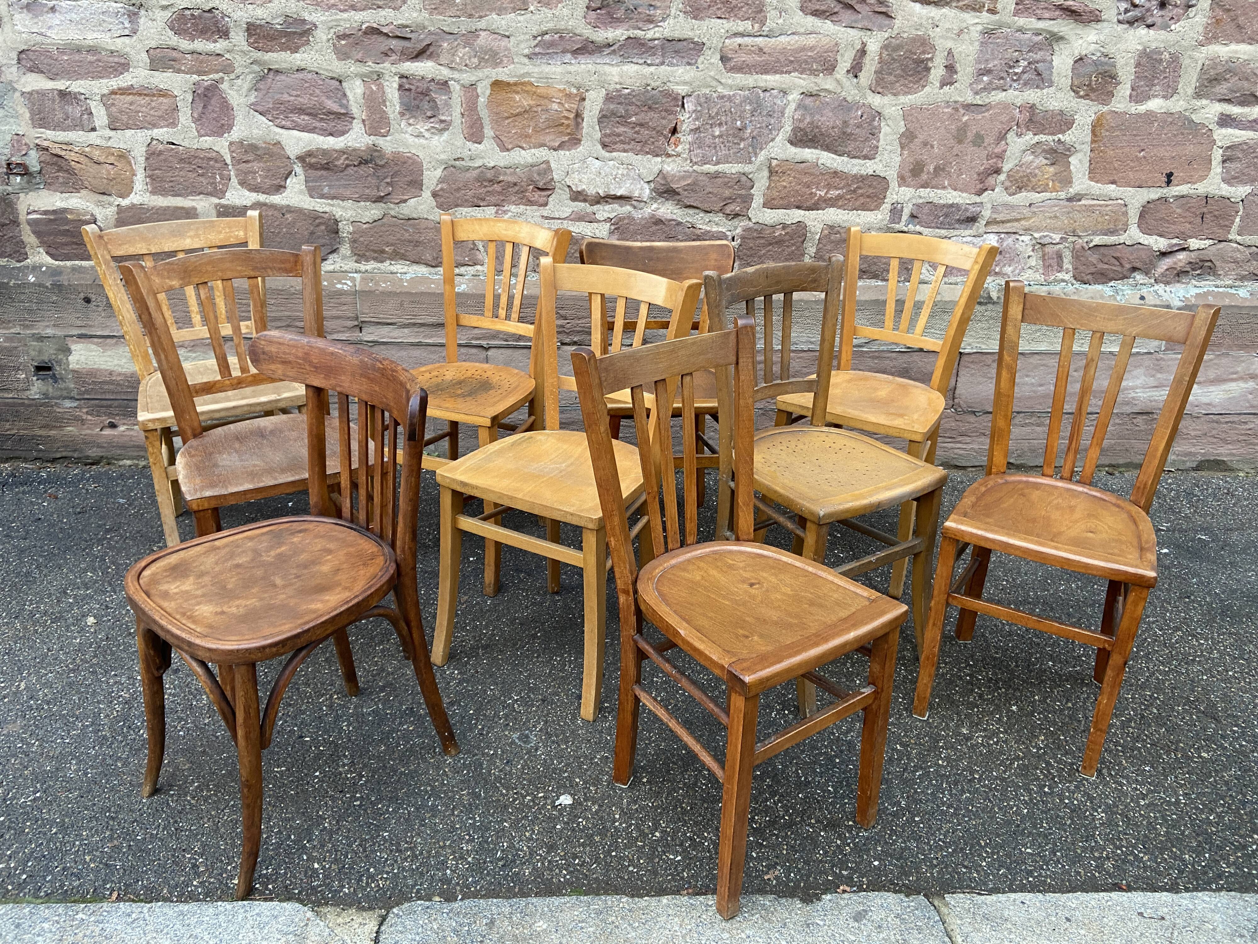 Set of vintage mismatched bistro chairs