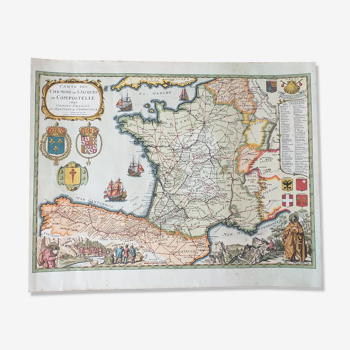 Carte des chemins de saint Jacques de Compostelle 1648