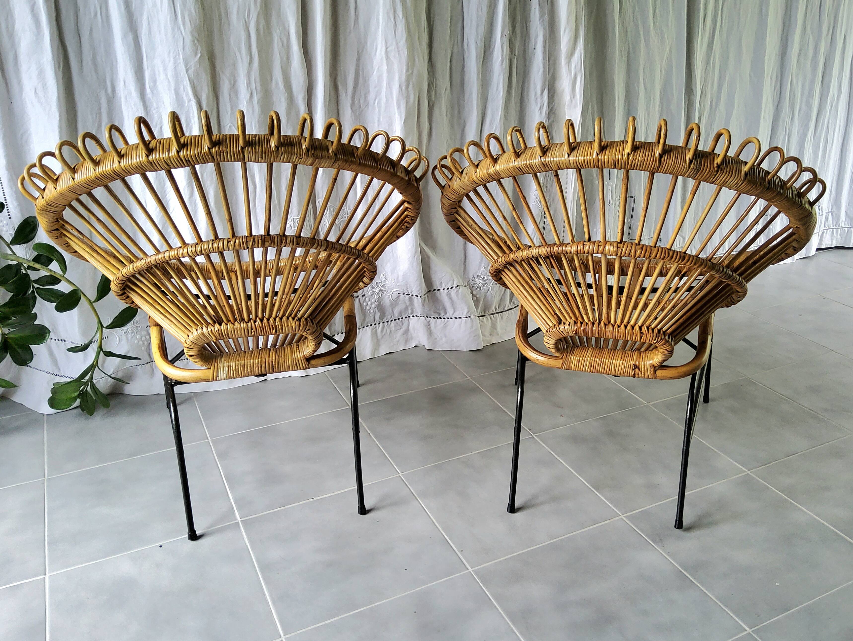 Pair of 60s rattan armchairs