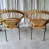 Paire de fauteuils en rotin années 60
