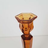Candle holder yellow amber art deco glass