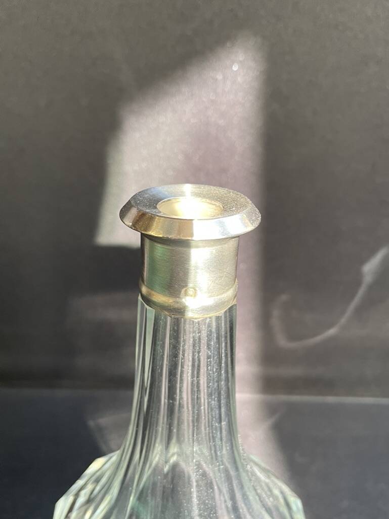 Liqueur carafe cut crystal and hallmarked silver Head of Minerva