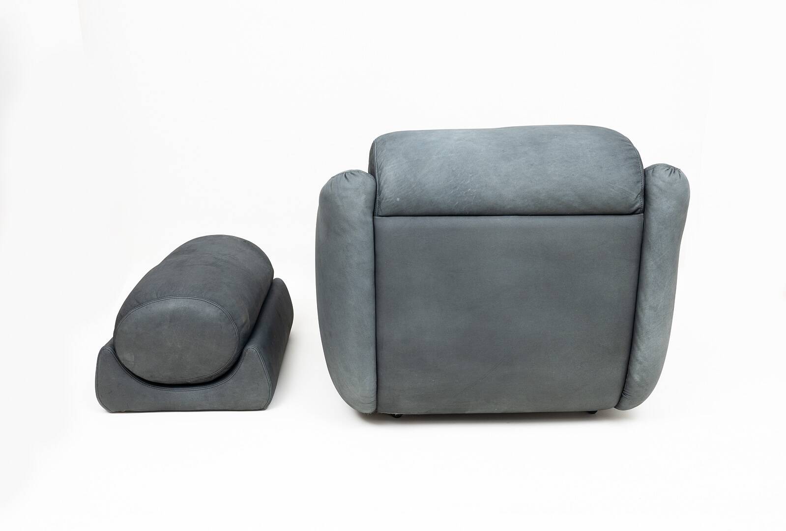 Large lounge chair and ottoman in leather, 1970