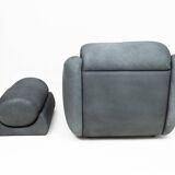 Large lounge chair and ottoman in leather, 1970