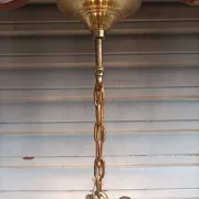 Remarkable cage chandelier with 6 lights and complete crystal pendants in working condition.