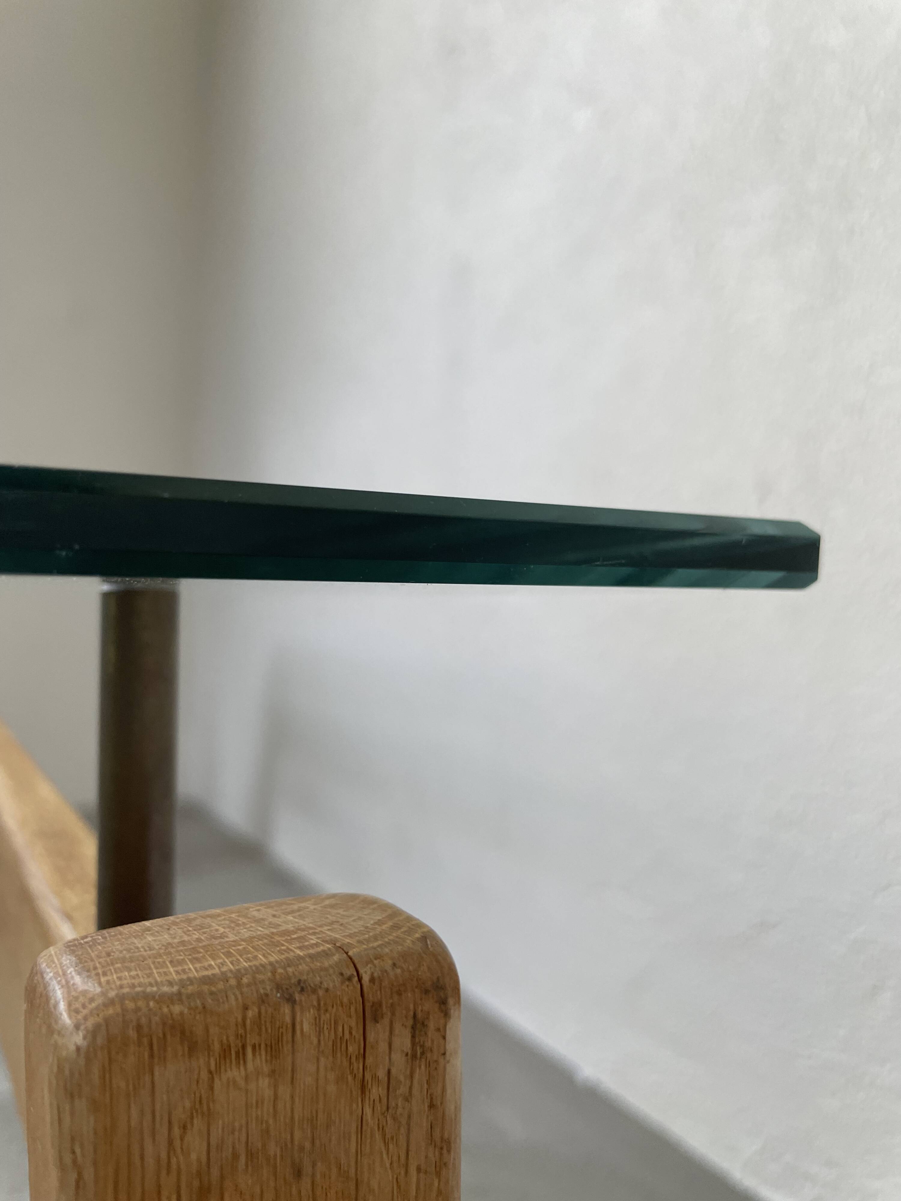 Table scandinave teck blond et verre 60