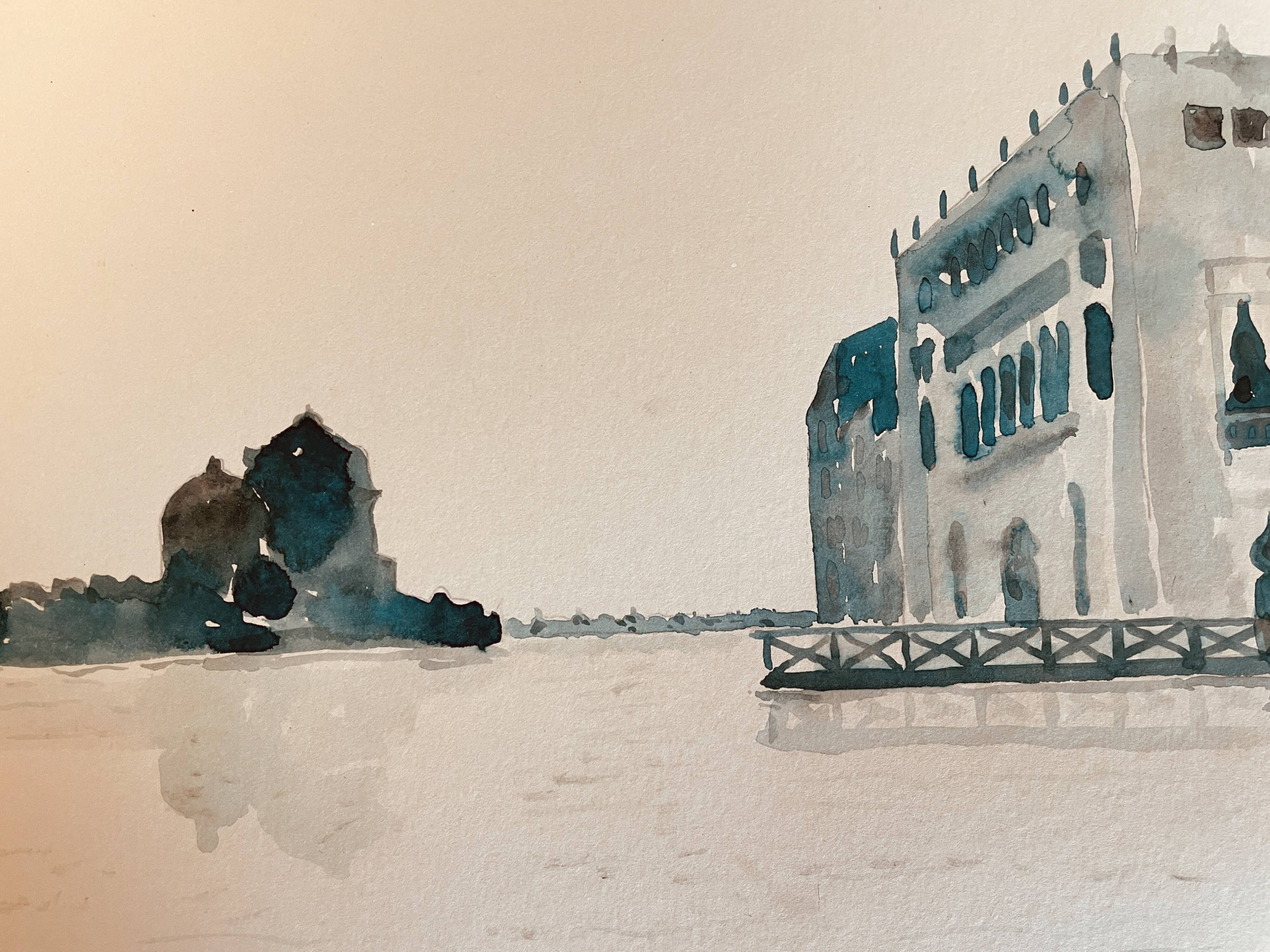 Watercolor painting "Twilight in Venice at the Cipriani", signed