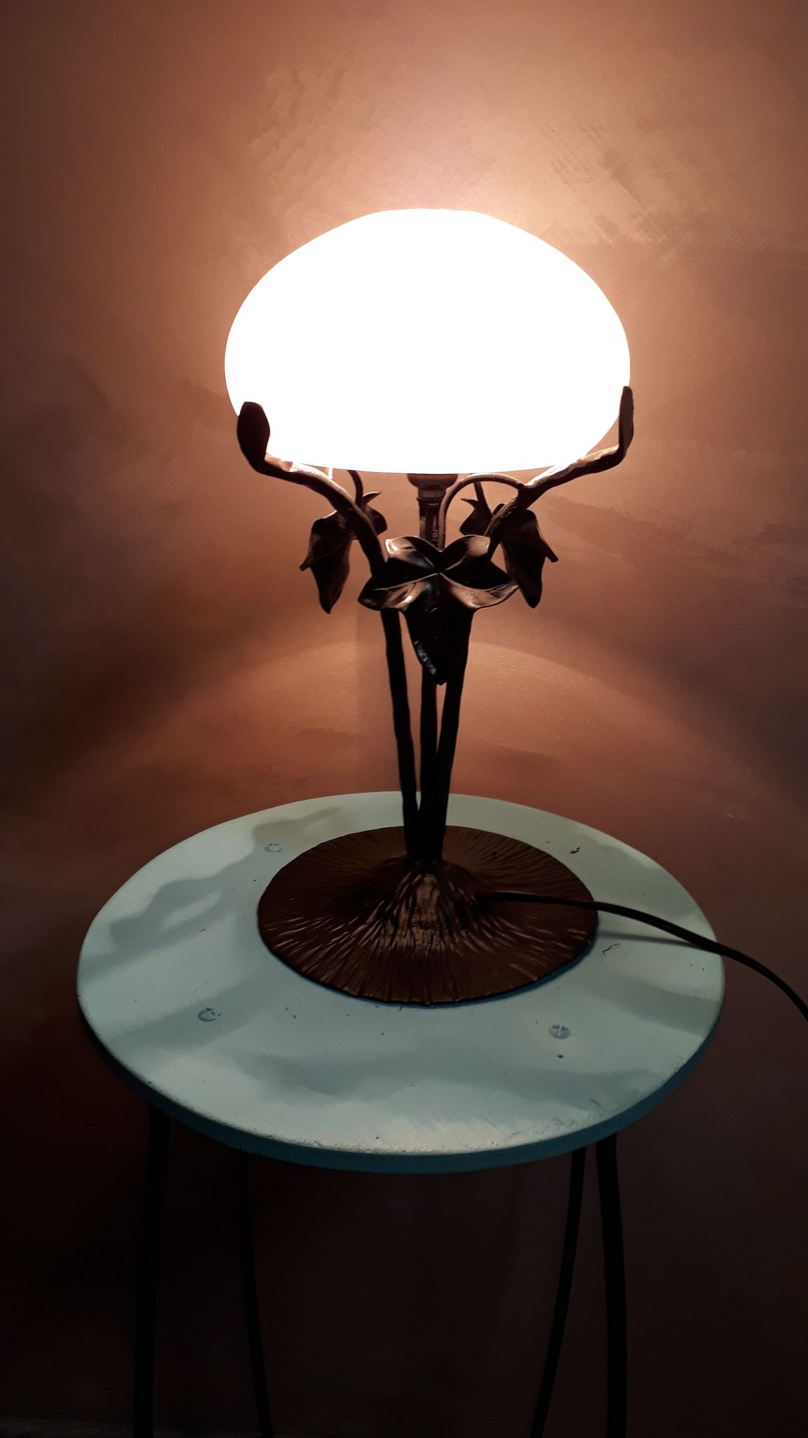 Old wrought iron lamp and dayglass glass clichy Muller Brothers french lamp