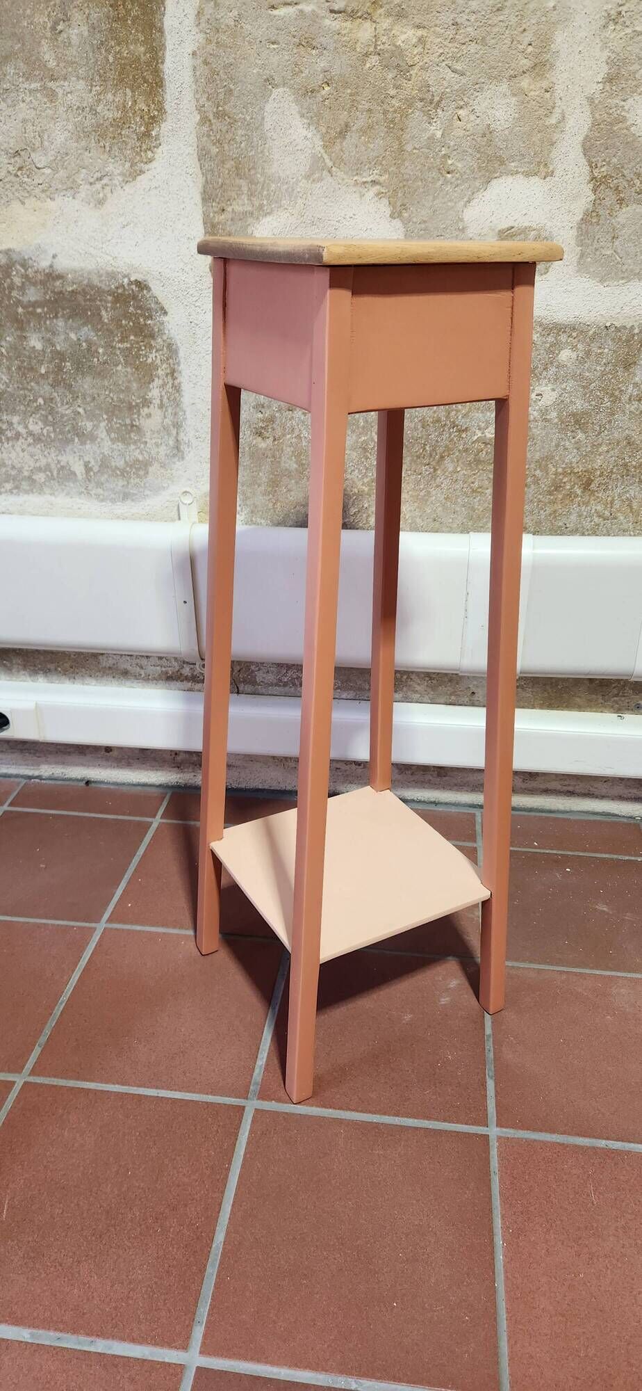 Sellette porte-plante bois et terracotta 2 niveaux
