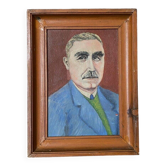 Portrait d'homme à moustache huile sur carton 1960 milieu XXe