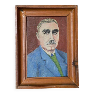 Portrait d'homme à moustache huile sur carton 1960 milieu XXe