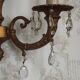Pair French Vintage Bronze Double Wall Lights Assorted Crystal Drops 5352