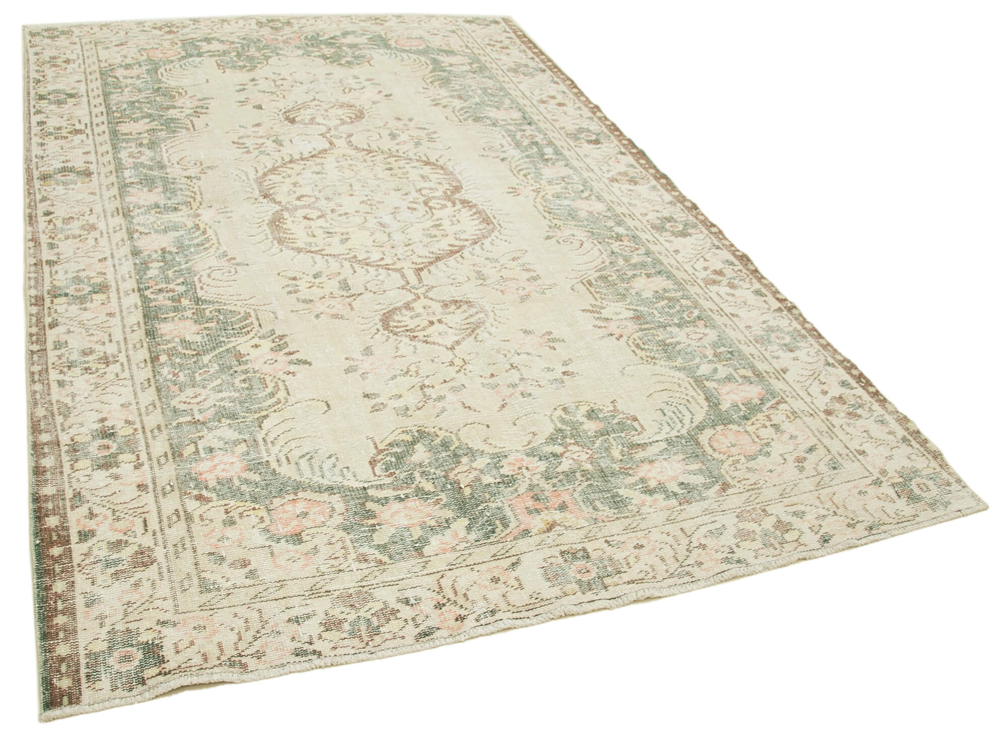 Hand-Knotted Unique Turkish Beige Carpet 181 cm x 283 cm - 38980