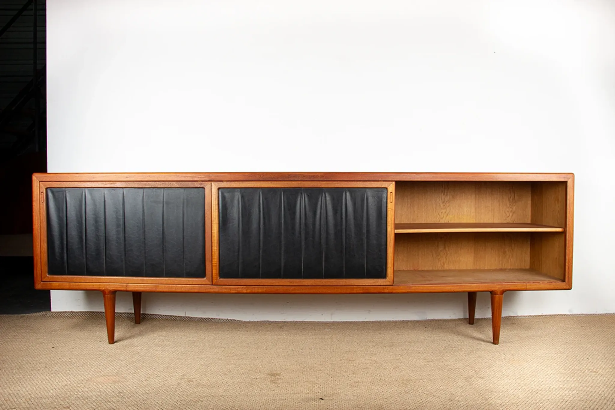XL Danish sideboard in teak, oak and leatherette, 280 cm, by Nana Ditzel 1960.