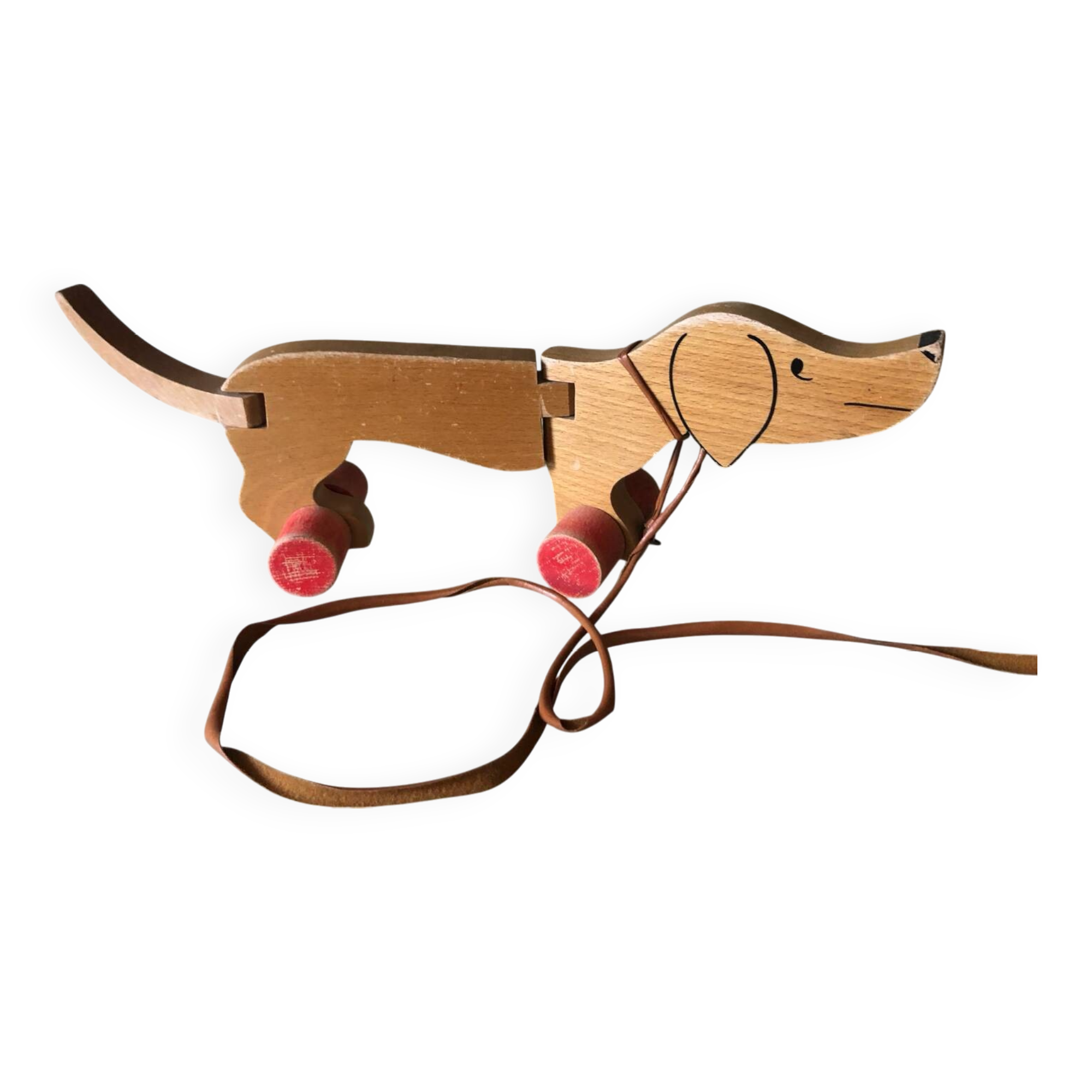Wooden pull-along dog toy