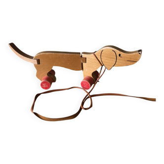 Jouet chien à tirer en bois