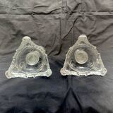 Paire d'anciens bougeoirs enverre Marie et Jésus