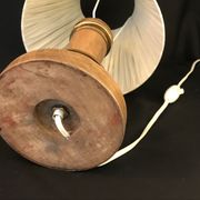 Vintage table lamp foot in wood and brass pleated lampshade 1960