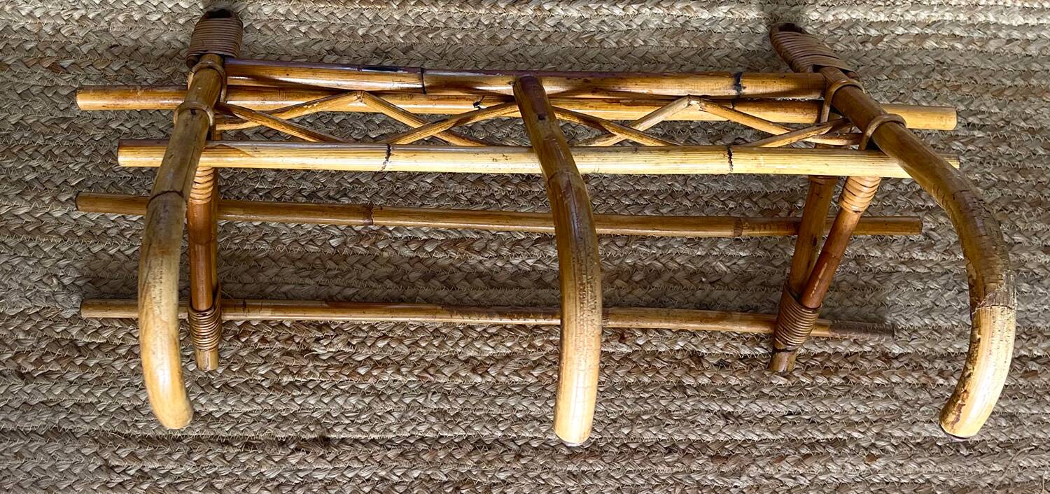 1960s rattan wall hook shelf