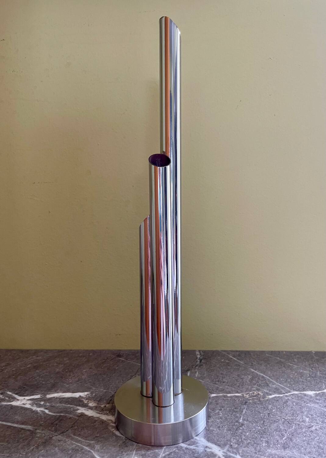 Organ vase with 3 chrome metal soliflores from the 70s