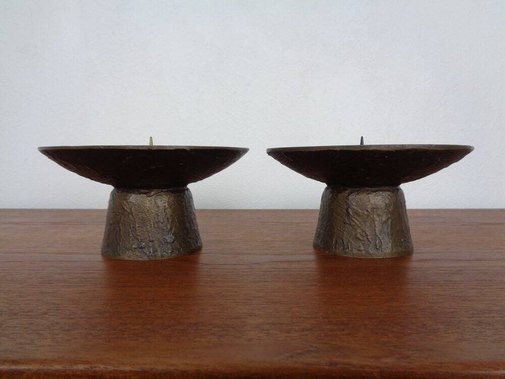 Brutalist Bronze Candleholders, 1960s, Set of 2