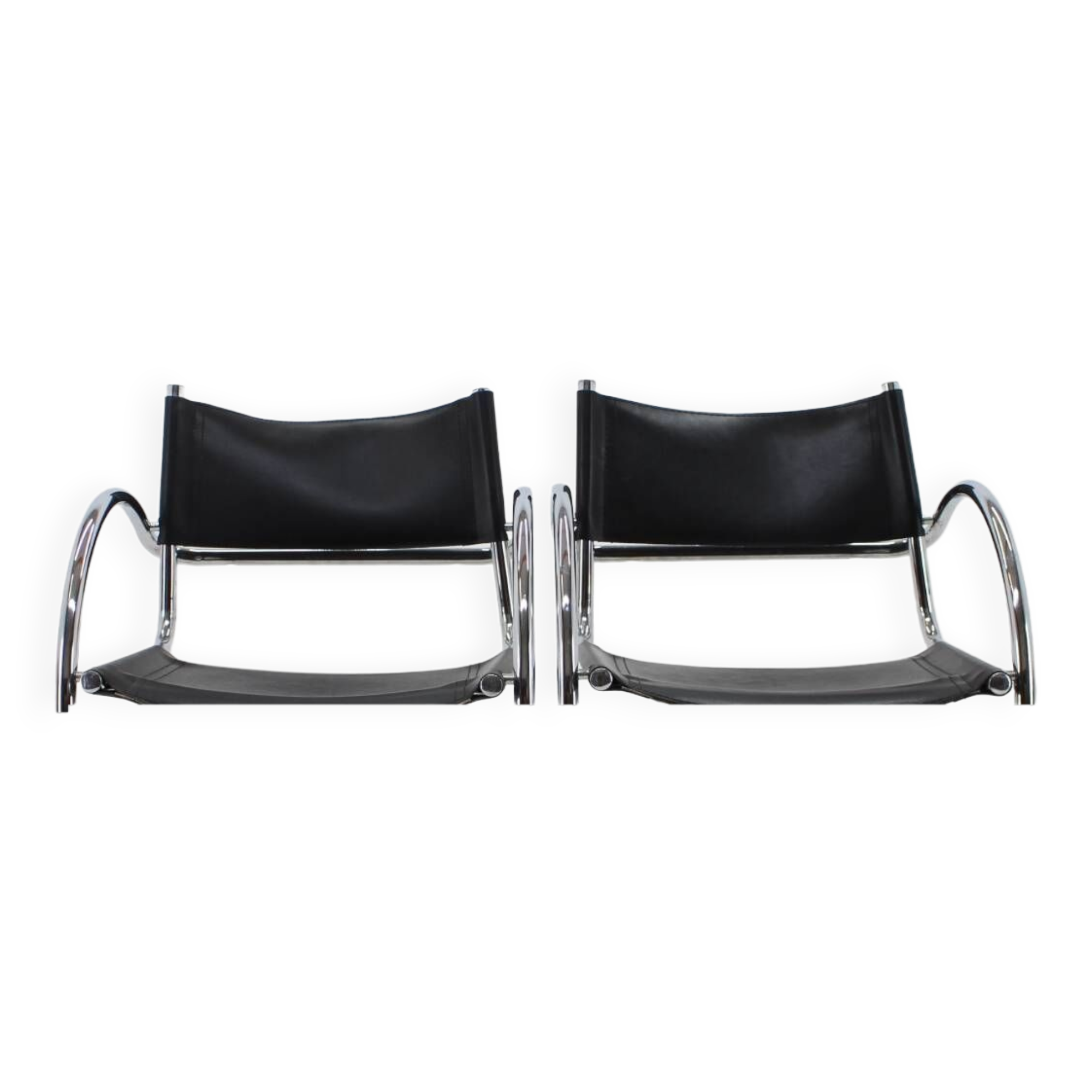 1970s Set of Four Chrome and Leather Tubular Chairs, Czechoslovakia